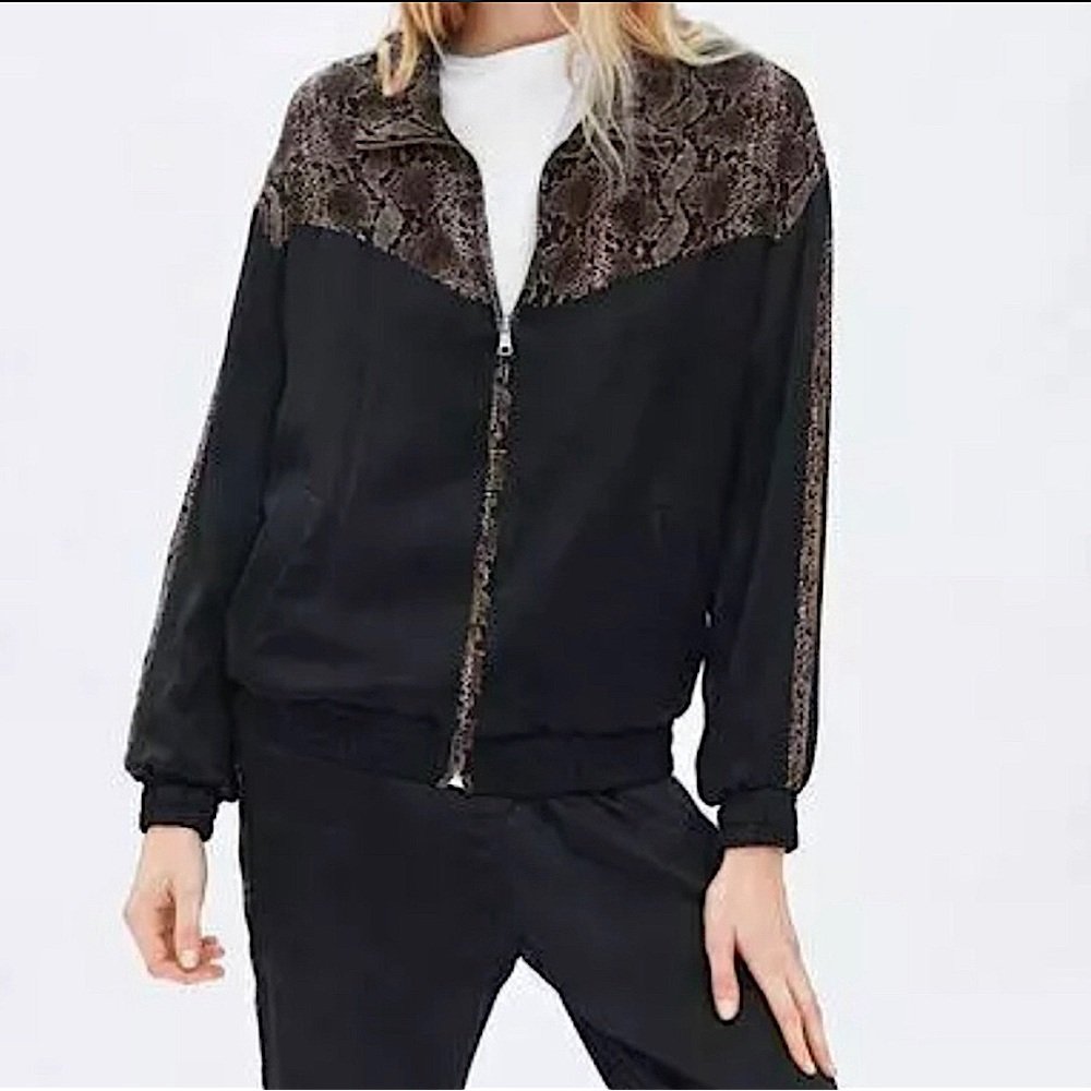 Zara TRF Black Snake Skin Contrast Satin Bomber Jacket